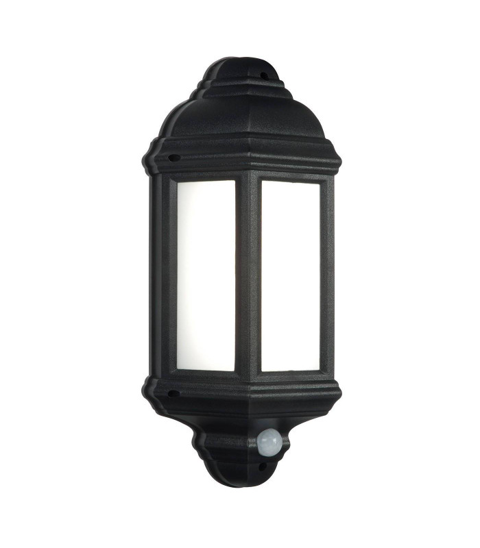PIR 1 Light Outdoor Wall Light Frosted Polycarbonate, Matt Black Textured IP44, E27
