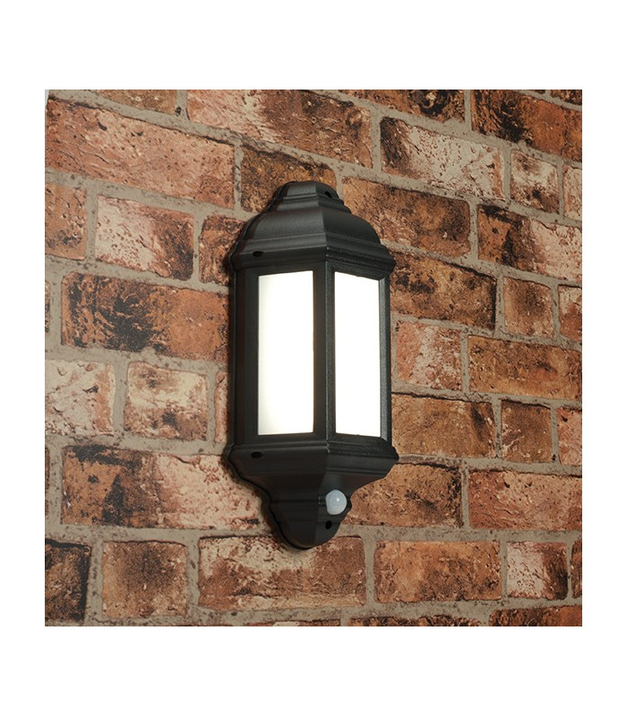 PIR 1 Light Outdoor Wall Light Frosted Polycarbonate, Matt Black Textured IP44, E27