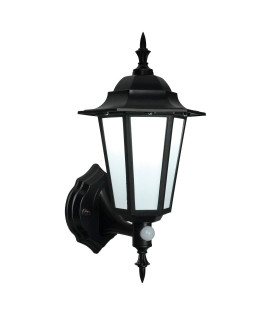 PIR 1 Light Outdoor Wall Lantern Frosted Polycarbonate, Matt Black Textured IP44, E27