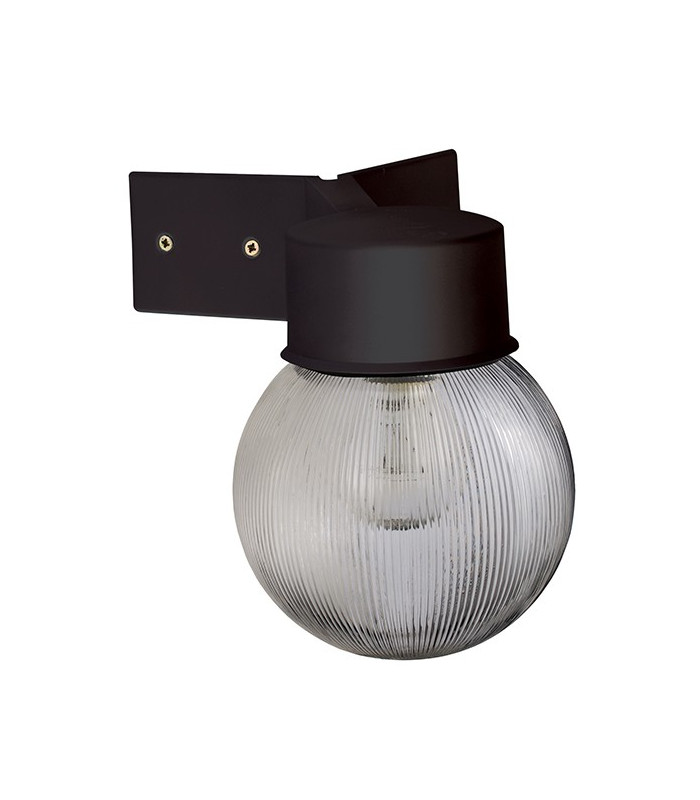 1 Light Outdoor Globe Wall Light Black, Ribbed Clear Polycarbonate IP44, E27