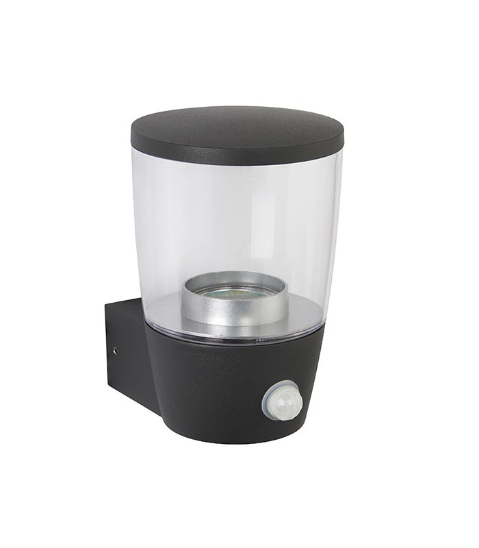 PIR 1 Light Outdoor Wall Light Clear Polycarbonate, Dark Matt Anthracite Paint IP44, GU10