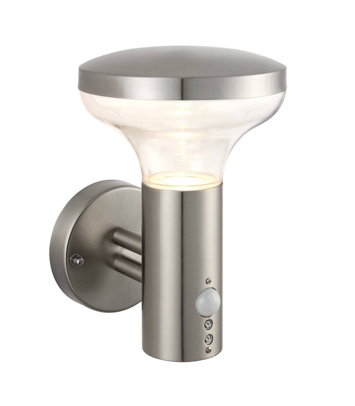 PIR Outdoor Wall Light Coastal, Marine Grade Brushed Stainless Steel IP44, GU10