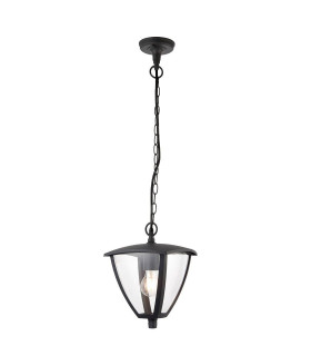 1 Light Outdoor Ceiling Lantern Pendant Light Clear Polycarbonate, Textured Grey Paint IP44, E27