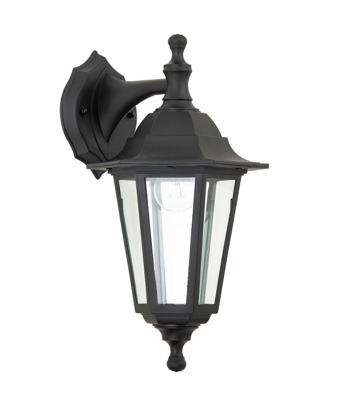 1 Light Outdoor Wall Lantern Clear Glass, Black Polypropylene IP44, E27