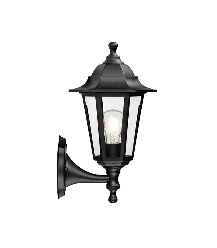 1 Light Outdoor Wall Lantern Clear Glass, Black Polypropylene IP44, E27