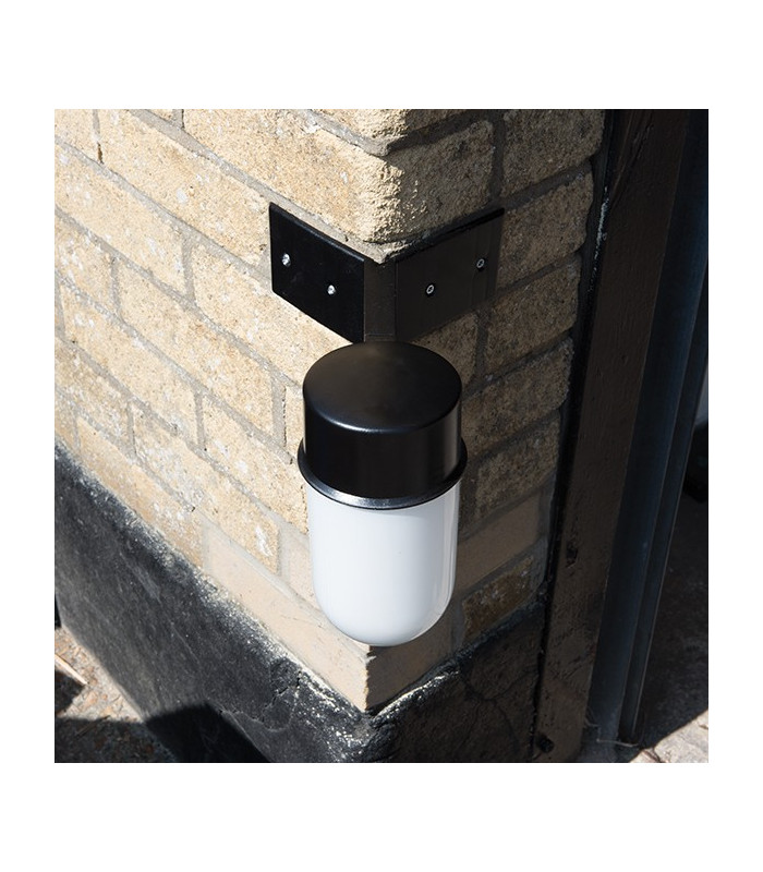 1 Light Outdoor Wall Light White Glass, Black Polycarbonate IP44, E27