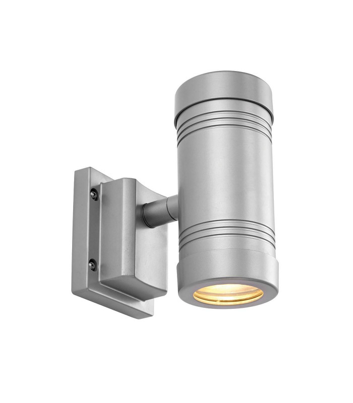 2 Light Outdoor Up Down Wall Light Aluminium IP55 with Clear Glass, GU10
