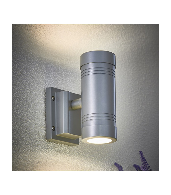 2 Light Outdoor Up Down Wall Light Aluminium IP55 with Clear Glass, GU10