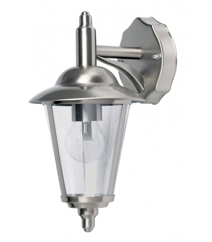 1 Light Outdoor Wall Lantern Polished Stainless Steel, Clear Polycarbonate IP44, E27