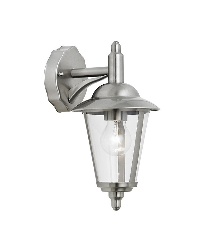 1 Light Outdoor Wall Lantern Polished Stainless Steel, Clear Polycarbonate IP44, E27