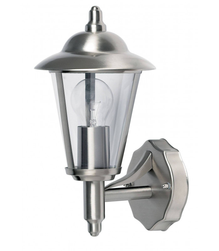 1 Light Outdoor Wall Lantern Polished Stainless Steel, Clear Polycarbonate IP44, E27