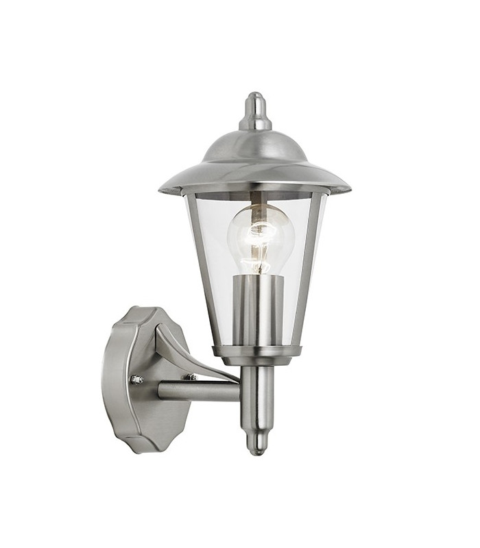 1 Light Outdoor Wall Lantern Polished Stainless Steel, Clear Polycarbonate IP44, E27
