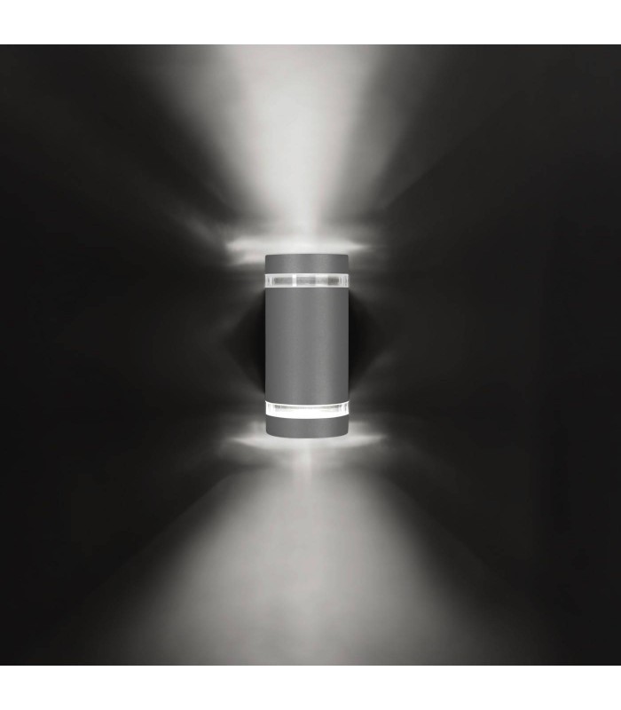 2 Light Outdoor Up Down Wall Light Grey IP54, GU10