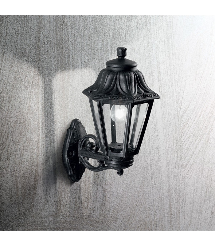1 Light Outdoor Flush Wall Lantern Black IP44, E27