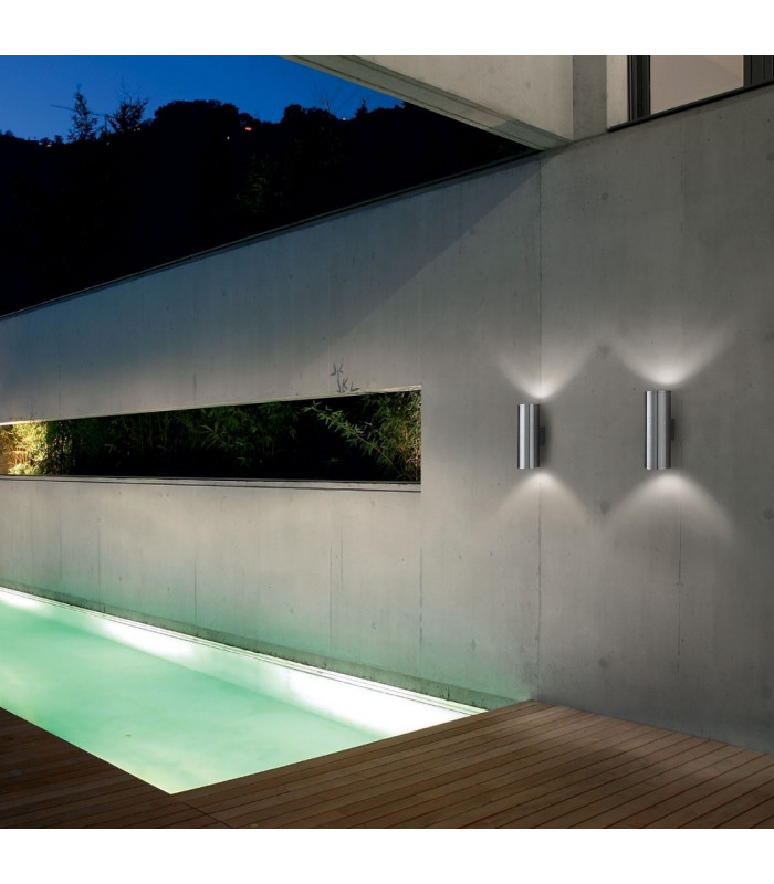 2 Light Outdoor Large Up Down Wall Light Aluminium, Putty IP54, E27