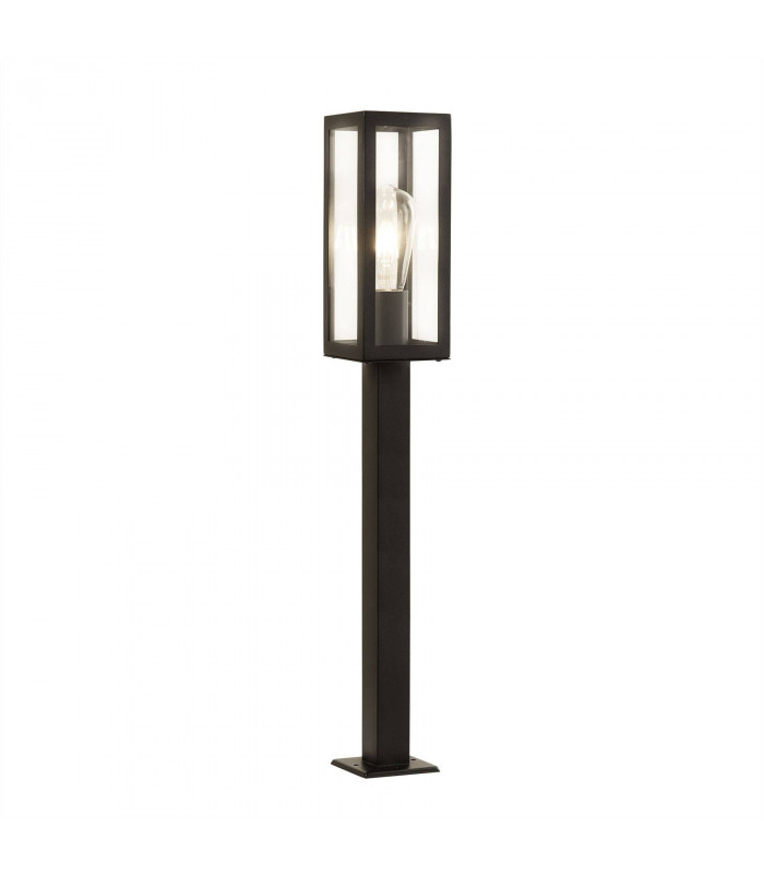 1 Light Outdoor Tall Bollard Light Black with Clear Glass IP44, E27