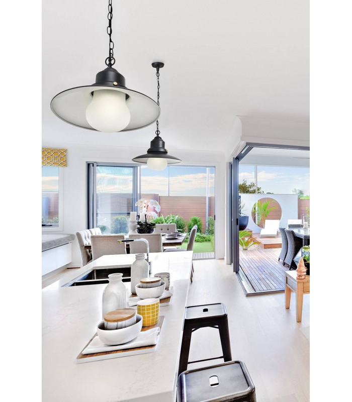 1 Light Outdoor Ceiling Pendant Light Black IP44