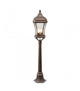 3 Light Outdoor Post Lantern Brown, Clear IP44, E14