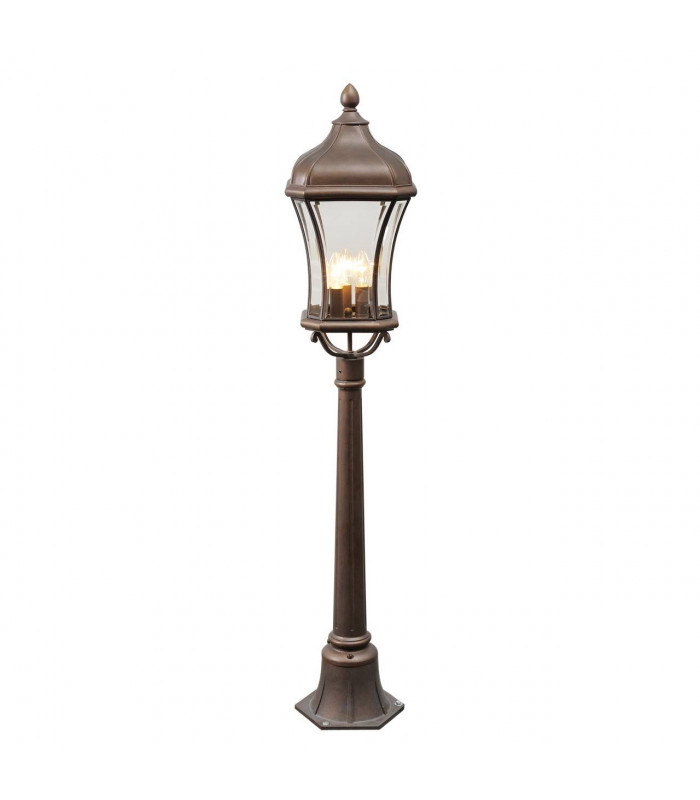 3 Light Outdoor Post Lantern Brown, Clear IP44, E14