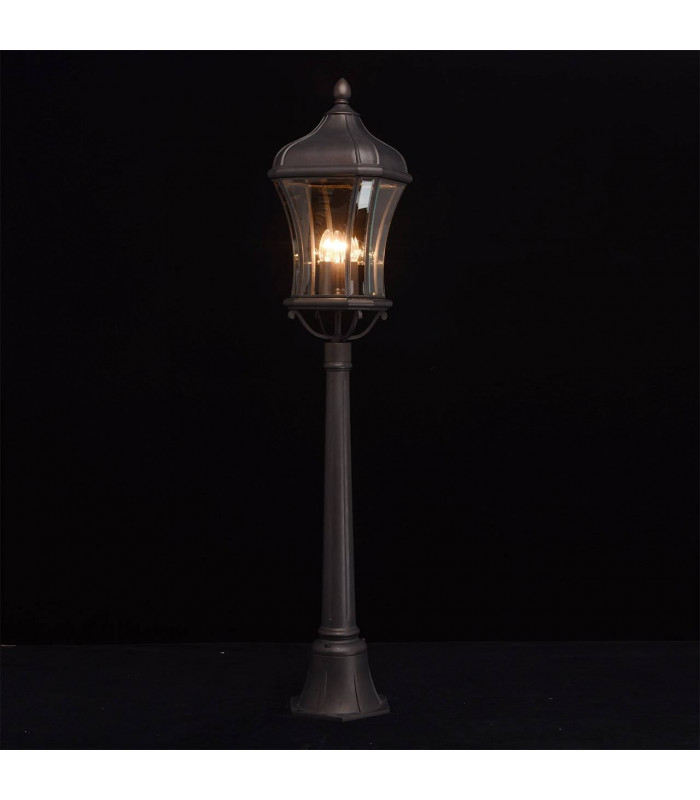 3 Light Outdoor Post Lantern Brown, Clear IP44, E14