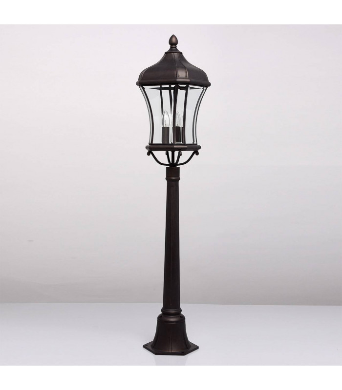 3 Light Outdoor Post Lantern Brown, Clear IP44, E14