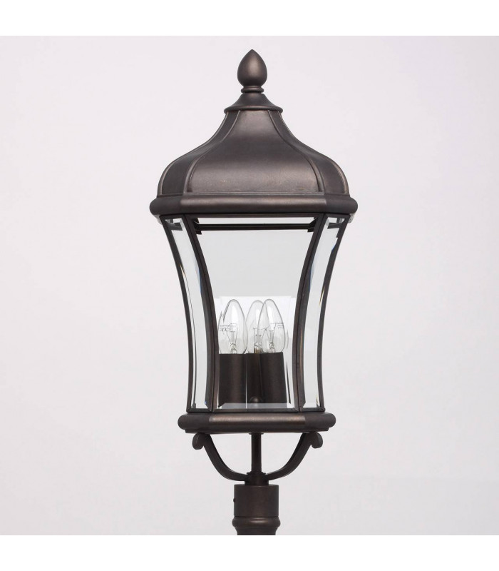 3 Light Outdoor Post Lantern Brown, Clear IP44, E14
