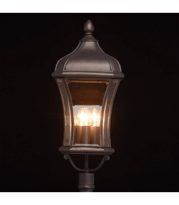 3 Light Outdoor Post Lantern Brown, Clear IP44, E14