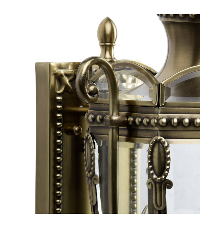 3 Light Outdoor Wall Lantern Antique Brass, Clear IP44, E14