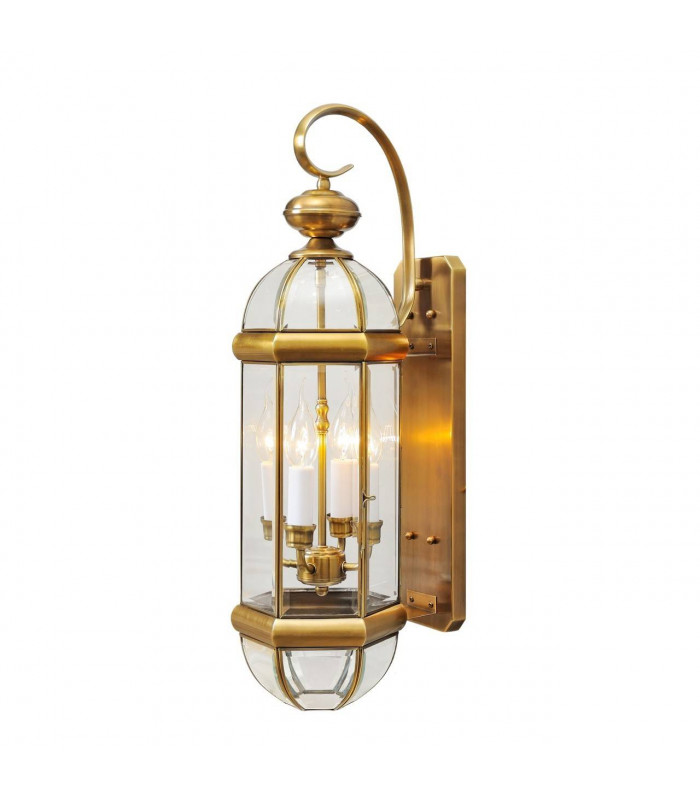4 Light Outdoor Wall Lantern Brass, Clear IP44, E14