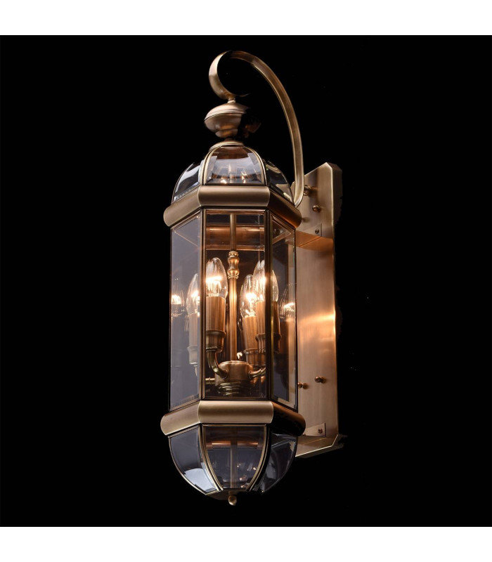 4 Light Outdoor Wall Lantern Brass, Clear IP44, E14