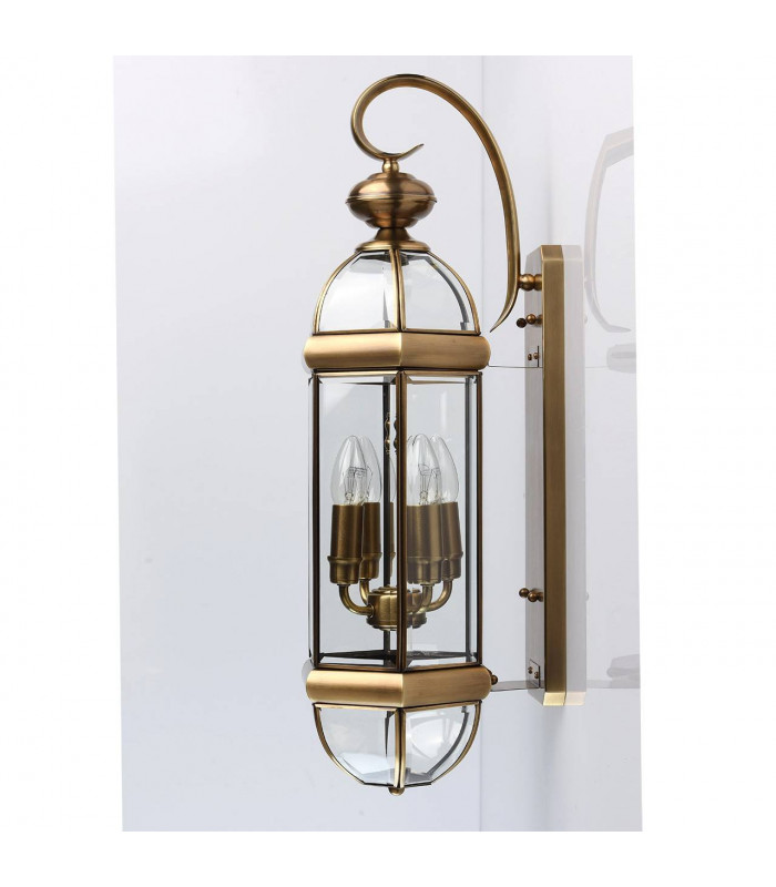 4 Light Outdoor Wall Lantern Brass, Clear IP44, E14