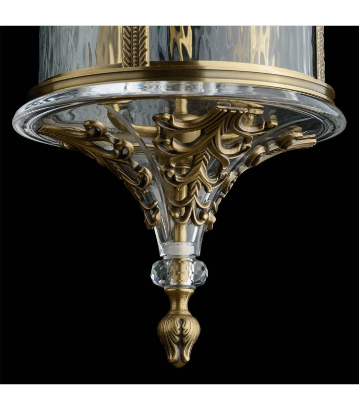 4 Light Outdoor Wall Lantern Antique Brass with Crystals IP44, E14