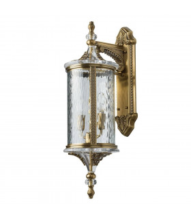 2 Light Outdoor Wall Lantern Antique Brass with Crystals IP44, E14