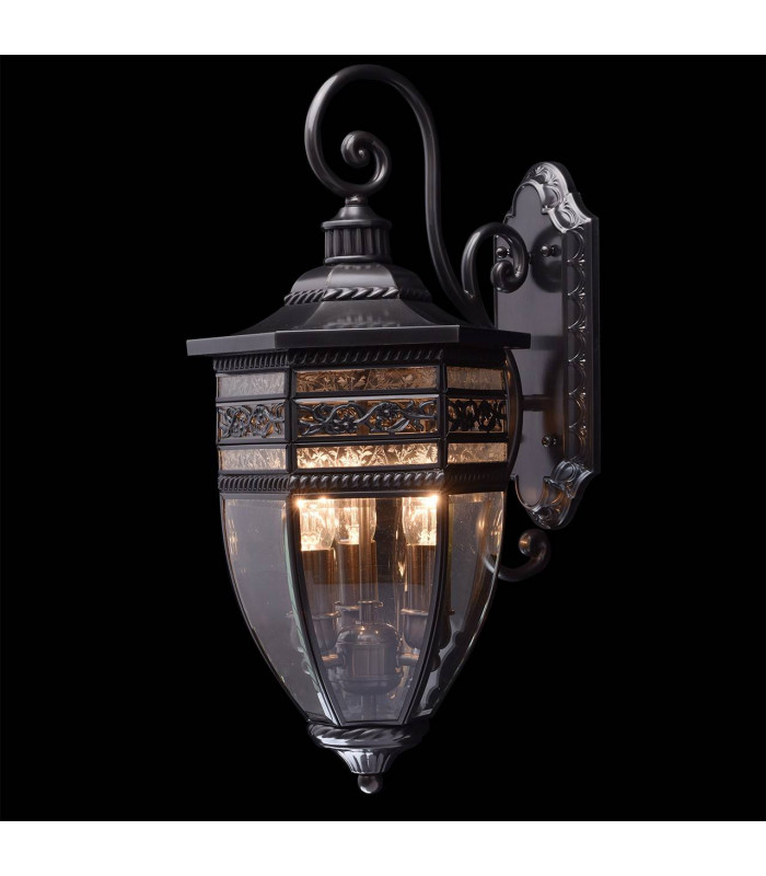 3 Light Outdoor Wall Lantern Black, Clear IP44, E14