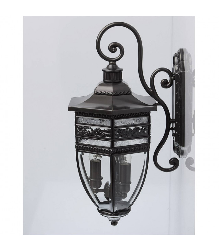 3 Light Outdoor Wall Lantern Black, Clear IP44, E14