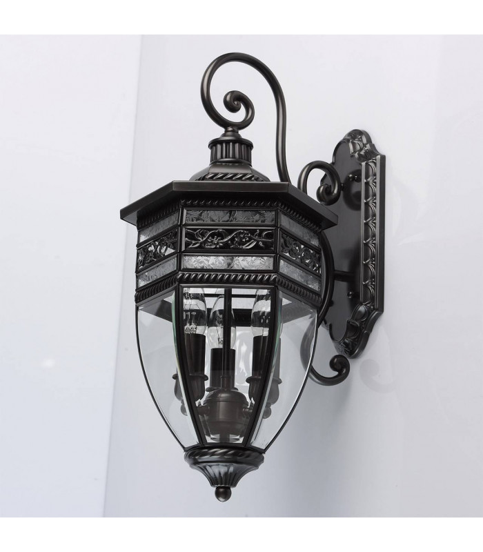 3 Light Outdoor Wall Lantern Black, Clear IP44, E14