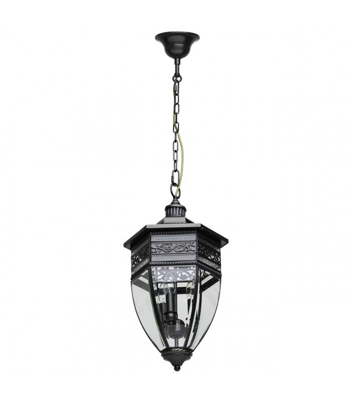 3 Light Outdoor Ceiling Pendant Light Black, Clear IP44, E14