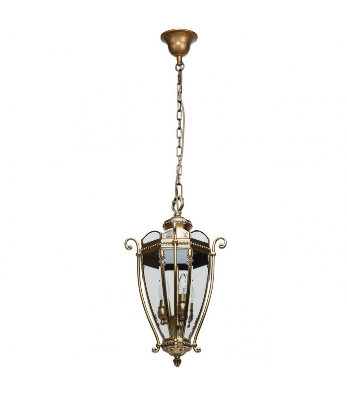 3 Light Outdoor Ceiling Pendant Light Antique Brass, Clear IP44, E14