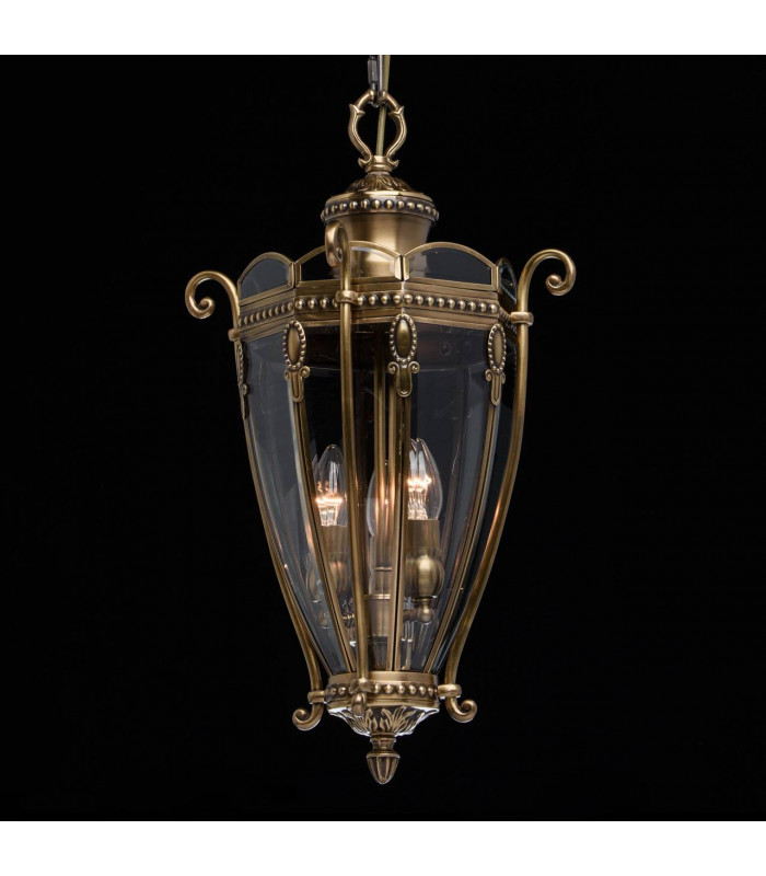 3 Light Outdoor Ceiling Pendant Light Antique Brass, Clear IP44, E14