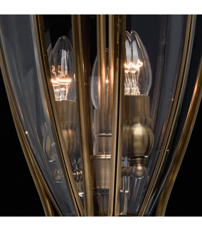 3 Light Outdoor Ceiling Pendant Light Antique Brass, Clear IP44, E14