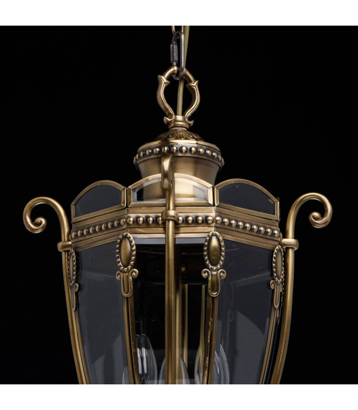 3 Light Outdoor Ceiling Pendant Light Antique Brass, Clear IP44, E14