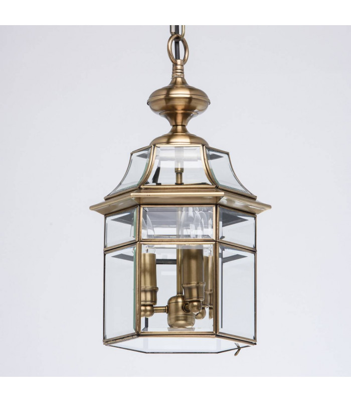3 Light Outdoor Ceiling Pendant Light Brass, Clear IP44, E14