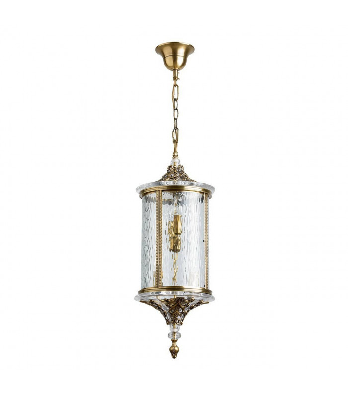 4 Light Outdoor Ceiling Pendant Light Antique Brass, Clear with Crystal Decor IP44, E14