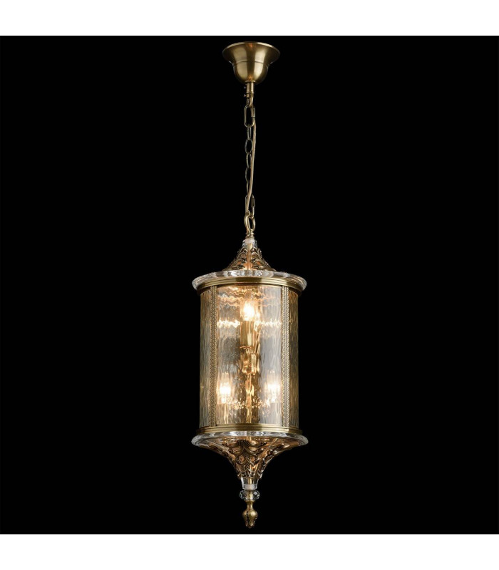 4 Light Outdoor Ceiling Pendant Light Antique Brass, Clear with Crystal Decor IP44, E14