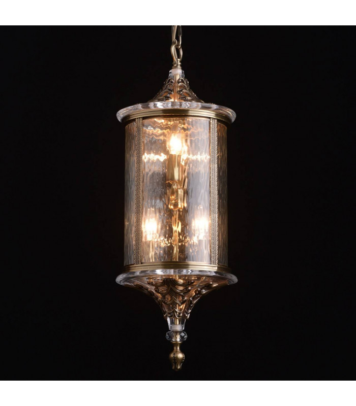 4 Light Outdoor Ceiling Pendant Light Antique Brass, Clear with Crystal Decor IP44, E14