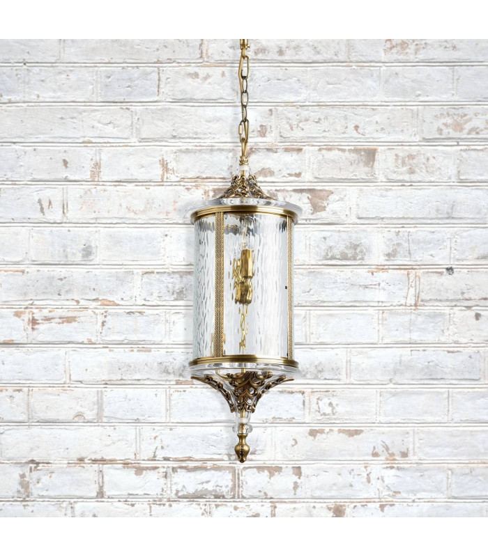 4 Light Outdoor Ceiling Pendant Light Antique Brass, Clear with Crystal Decor IP44, E14
