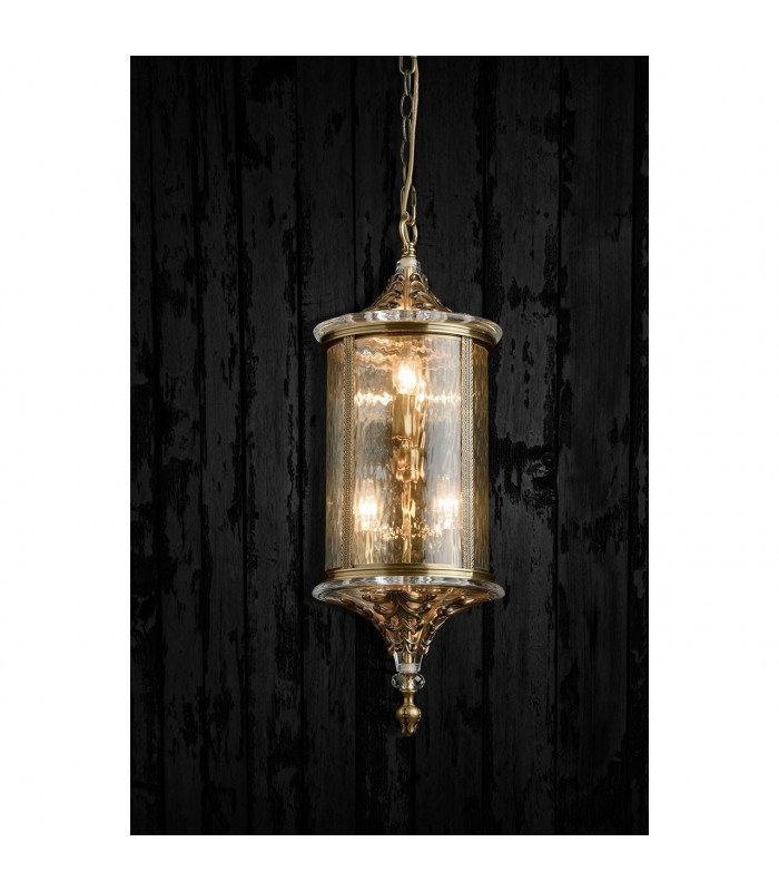 4 Light Outdoor Ceiling Pendant Light Antique Brass, Clear with Crystal Decor IP44, E14