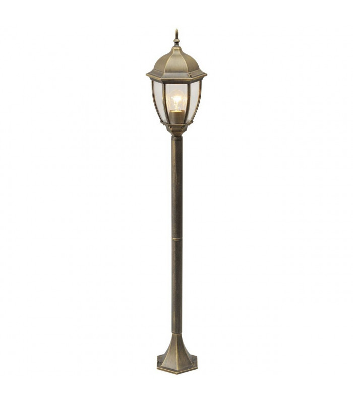 1 Light Outdoor Bollard Lantern Black, Gold with Clear Glass IP44, E27
