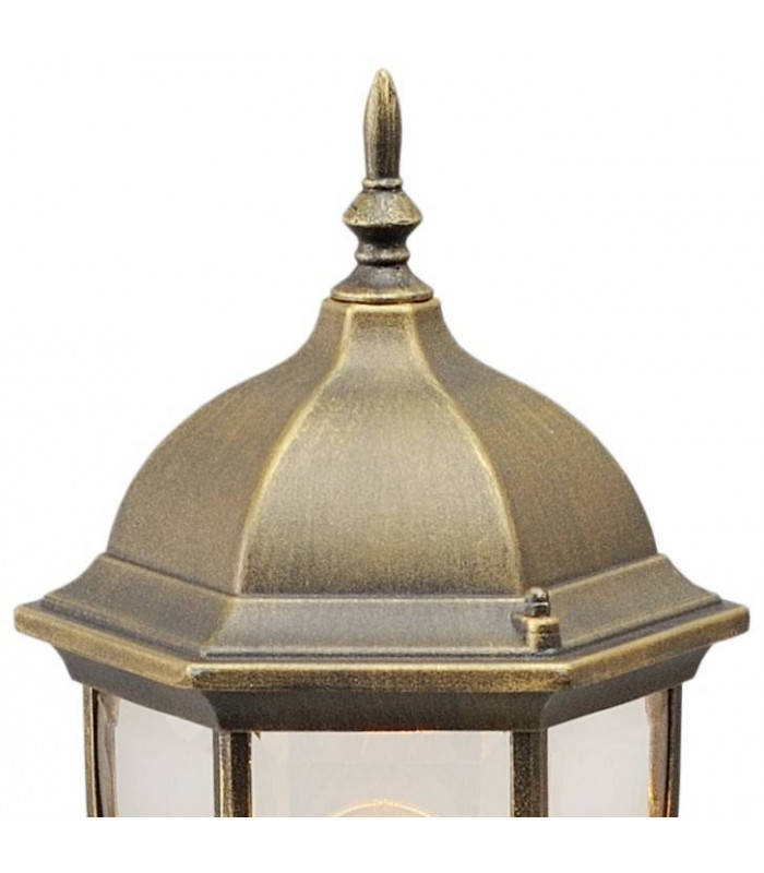 1 Light Outdoor Bollard Lantern Black, Gold with Clear Glass IP44, E27