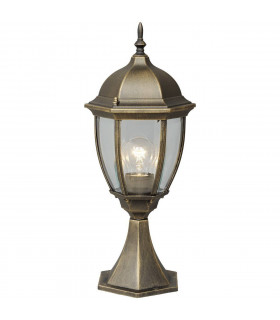 1 Light Outdoor Pedestal Lantern Black, Gold with Clear Glass IP44, E27